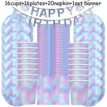 Русалочка День рождения Одноразовая посуда Набор Салфетки Тарелки Чашки Соломинки Под морем Baby Shower Русалочка Товары для вечеринки