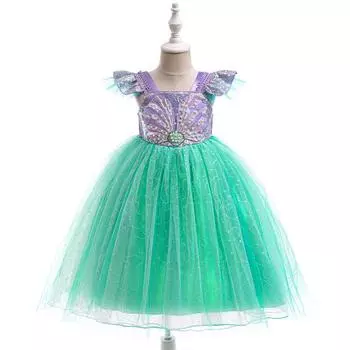 Русалочка комплекты платье для вечеринки косплей для девочек дети Ариэль принцесса платье для девочек бисер пайетки блестящие платья детские костюмы 110(4Y) зелёный