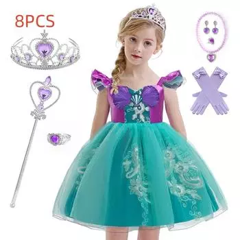Русалочка Очарование Принцесса Платье Косплей Костюмы для Детей Девочка Русалочка День Рождения Вечеринка Бальное Платье Хэллоуин Одежда 100 фиолетовый