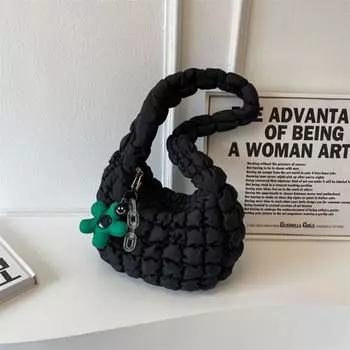 Рюшами Твердая сумка через плечо Клетчатая стеганая сумка-портфель Модная сумка через плечо для женщин 29x20x12cm чёрный