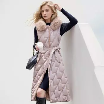 Russia s popular down cotton vest women s long style, good quality, fashionable waist and thin vest jacket L