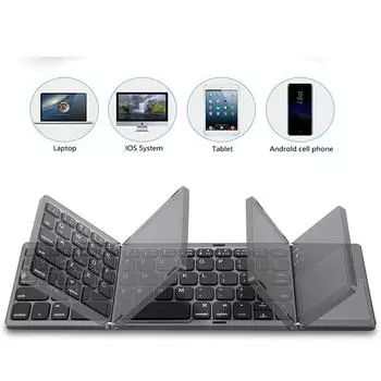 Russia/Spain Rechargerable Bluetooth Wireless Keyboard Foldable with Touchpad Mouse for Android Windows Tablet Folding Keypad English Layout чёрный