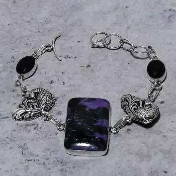 Russian Charoite, Black Spinel Gemstone 925 Sterling Silver Bracelet 7-8 Y5u38