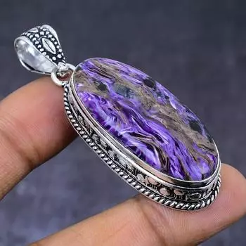 Russian Charoite Gemstone 925 Steling Silver Jewelry Pendant 2.36 y0a35