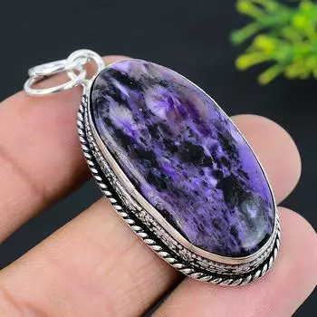 Russian Charoite Gemstone 925 Sterling Silver Jewelry Pendant 2.25 k6F74