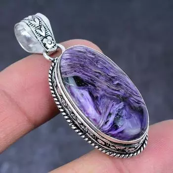 Russian Charoite Gemstone Handmade 925 Sterling Silver Gift Pendant 1.97 b9K65