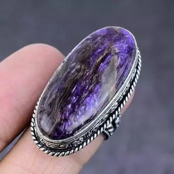 Russian Charoite Gemstone Handmade 925 Sterling Silver Jewelry Ring Size 7 a5c89