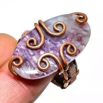 Русский драгоценный камень чароит, ручная работа, кольцо из медной проволоки, размер 9