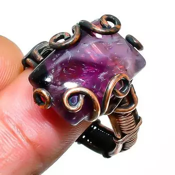 Русский драгоценный камень чароит, ручная работа, кольцо из медной проволоки, размер 10,5