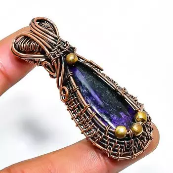 Russian Charoite Gemstone Handmade Copper Wire Wrap Jewelry Pendant 2.17 2.17 фиолетовый