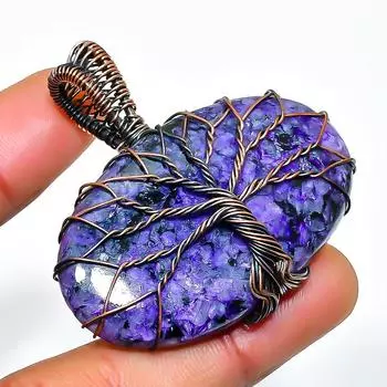 Russian Charoite Gemstone Handmade Copper Wire Wrap Jewelry Pendant 1.69 1.69 фиолетовый
