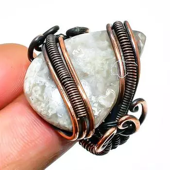 Русский дендритный драгоценный камень, ручная работа, медная проволочная обертка, ювелирное кольцо, размер 10