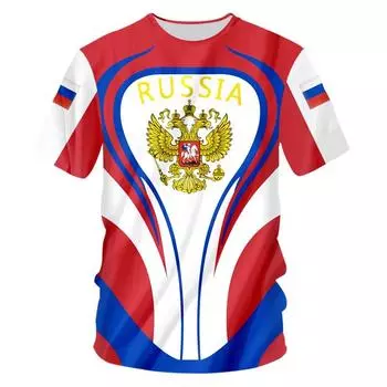 Русская повседневная летняя мужская футболка с круглым вырезом и 3d принтом флага с коротким рукавом, модная, индивидуальное качество, спортивный быстросохнущий топ XXS