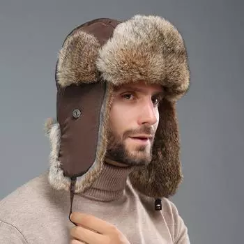 Русская зимняя шапка из натурального меха унисекс, уличная ветрозащитная супер теплая шапка-бомбер из натурального меха кролика, шапка из натурального мягкого меха кролика 57-58CM