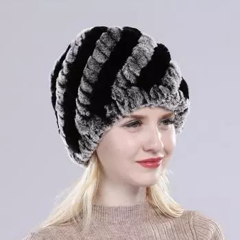 Русская зимняя женская уличная согревающая шапка из натурального меха кролика рекс, шапка из натурального меха кролика рекс, женская вязаная шапка из 100% натурального меха 52cm-60cm серый