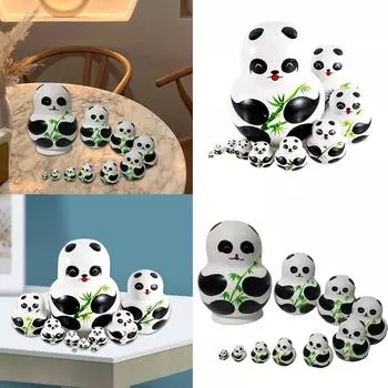 Русские матрешки 10 шт., деревянная матрешка ручной работы, классическая мультяшная коллекционная фигурка панды, куклы, складывающиеся в стопку, игрушка