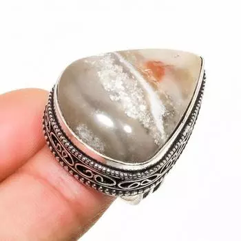 Русский дендритный драгоценный камень, ручная работа, посеребренное кольцо 925 пробы, размер 6,5
