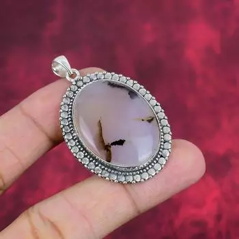 Русский дендритный кулон, ювелирные изделия из стерлингового серебра 925 пробы, кулон с драгоценными камнями, подарок для ее изысканных ювелирных изделий ручной работы 2.09 Inches розовый