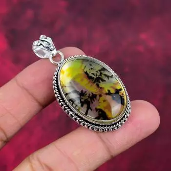 Русский дендритный кулон, ювелирные изделия из стерлингового серебра 925 пробы, кулон с драгоценными камнями, подарок для ее изысканных ювелирных изделий ручной работы 2.16 Inches зелёный