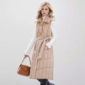 Русский длинный пуховый жилет из хлопка, женская мода, высококачественный жилет из хлопка, тонкая теплая куртка с высокой талией M