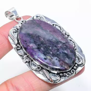 Русский драгоценный камень чароит 925 пробы серебряный кулон 2.84 D8d24