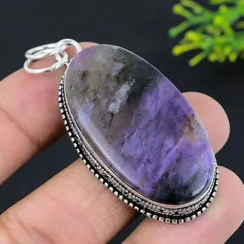 Русский драгоценный камень чароит 925 пробы серебряный кулон 2.44 H2t14