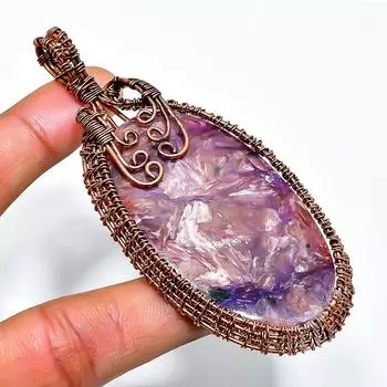Русский драгоценный камень чароит, ручная работа, медная проволочная подвеска, 3,35 дюйма 3.35 фиолетовый