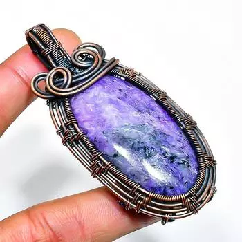 Русский драгоценный камень чароит, ручная работа, подвеска из медной проволоки, 2,96 дюйма 2.96 фиолетовый