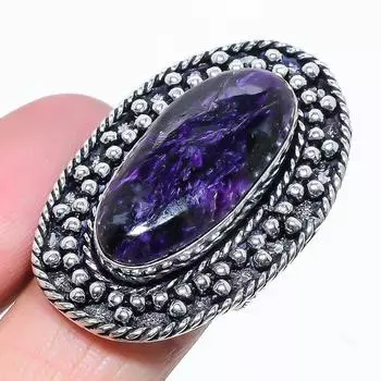 Русский драгоценный камень чароит ручная работа ювелирное кольцо из стерлингового серебра 925 пробы размер 8 г3К93