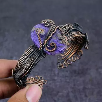 Русский драгоценный камень чароит ручной работы браслет-манжета из медной проволоки регулируемый L5f10