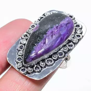 Русский драгоценный камень чароит ювелирное кольцо из стерлингового серебра 925 пробы размер 8.5 Z8q10