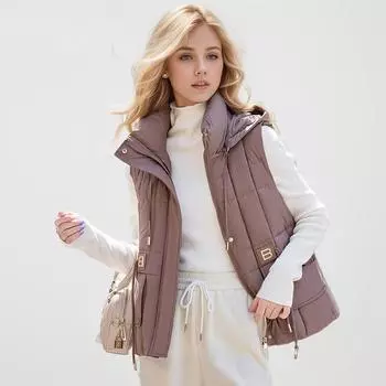Русский короткий пуховик из хлопка, женская модная высококачественная теплая жилетка с капюшоном M кофейный
