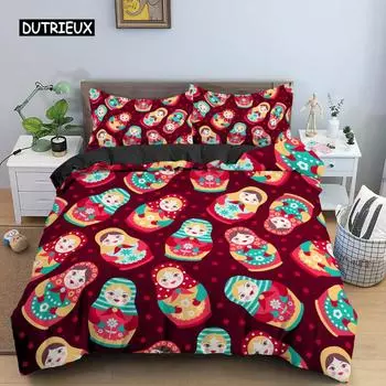 Русский Матрешка Пододеяльник Комплект из микрофибры Милый Узор Одеяло Покрывало Русский Экзотический Стиль Для Детей Подростков Двойной Королевский Размер EU single(135x200cm)