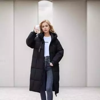 Русский пуховик женский длинный зимний утолщенный выше колена вариант свободный пуховик прилив M