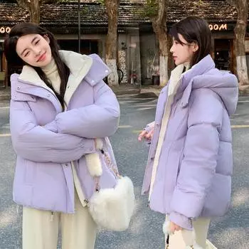 Русский пуховик женский короткая зимняя новая маленькая куртка из хлопка с капюшоном M чёрный