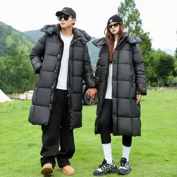 Русский широкий вариант 24 новых европейских пуховых хлопковых вещей с капюшоном, утолщенная термоодежда из хлопка, средняя и длинная хлопковая одежда для женщин S чёрный