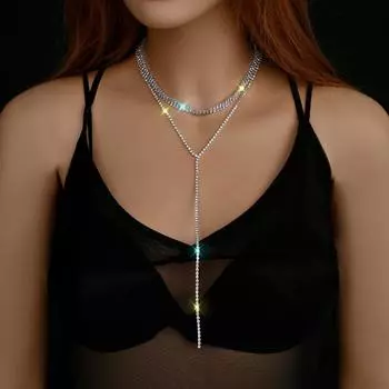 Русское многослойное полное бриллиантовое колье, цепочка на ключицу, женское высококачественное ожерелье с кисточками, серьги, комплект из 2 предметов серебряный