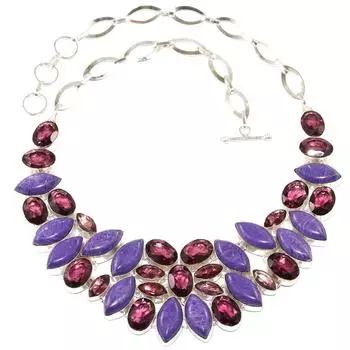 Русское серебряное ожерелье с аметистом и кварцем чероитом 16-18