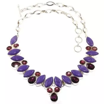Русское серебряное ожерелье с аметистом и кварцем чероитом 16-18