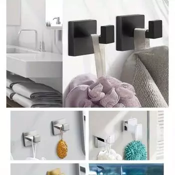 Набор для ванной из ржавой стали, держатель для туалетной бумаги, крючок для одежды и головных уборов, набор для полотенец из квадратной трубы 2pc чёрный