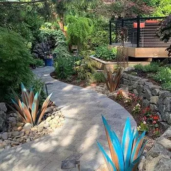 Rustic Large Tequila Rustic Sculpture Metal Plants for Outdoor Patio Yard Home Decor Hand Painted Agave Garden Statue Lawn Ornament Stake, 27cm синий/жёлтый