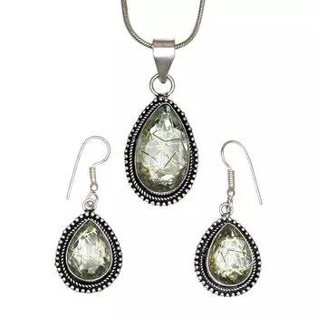 Рутиловый золотой комплект сережек 18-20 подвеска кварц стерлингового серебра