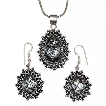 Рутиловый золотой комплект сережек 18-20 подвеска кварц стерлингового серебра