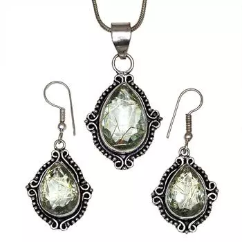 Рутиловый золотой комплект сережек 18-20 подвеска кварц стерлингового серебра