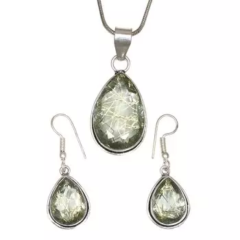 Рутиловый золотой комплект сережек 18-20 подвеска кварц стерлингового серебра