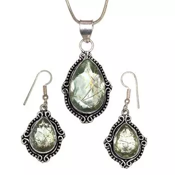 Рутиловый золотой комплект сережек 18-20 подвеска кварц стерлингового серебра