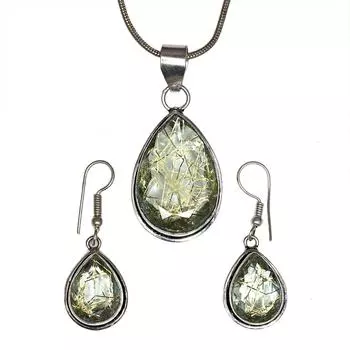 Рутиловый золотой комплект сережек 18-20 подвеска кварц стерлингового серебра