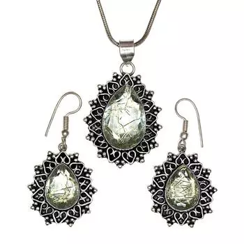 Рутиловый золотой комплект сережек 18-20 подвеска кварц стерлингового серебра