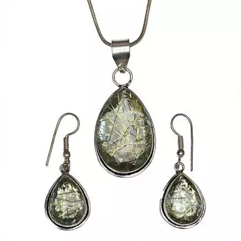 Рутиловый золотой комплект сережек 18-20 подвеска кварц стерлингового серебра