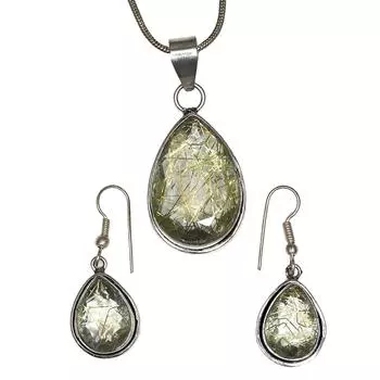 Рутиловый золотой комплект сережек 18-20 подвеска кварц стерлингового серебра